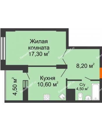 1 комнатная квартира 42,9 м² в ЖК Высота, дом 4 позиция