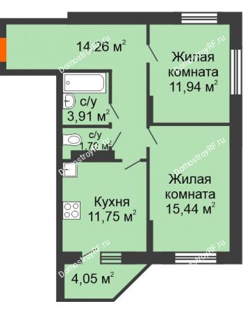 2 комнатная квартира 61,03 м² в ЖК Московский, дом дом 1