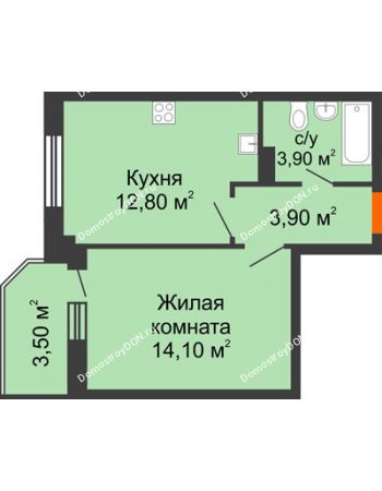 1 комнатная квартира 38,2 м² в ЖК Три Сквера (3 Сквера), дом № 31