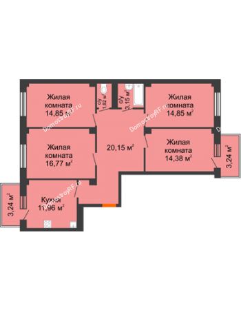 4 комнатная квартира 99,87 м² в ЖК Ясный, дом № 10