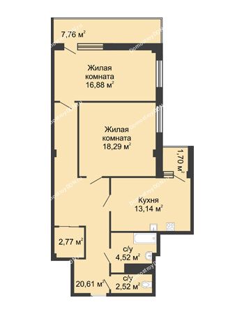 2 комнатная квартира 78,4 м² в  ЖК РИИЖТский Уют, дом Секция 1-2