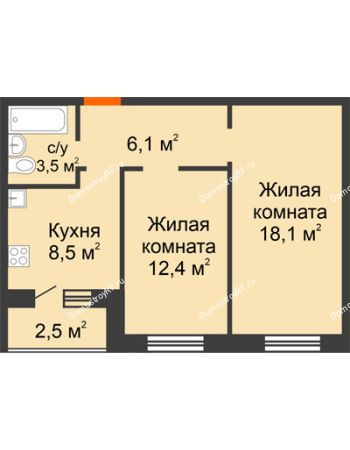 2 комнатная квартира 49,9 м² в Квартал Детский мир, дом № 2