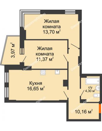 2 комнатная квартира 58,17 м² в ЖК Сердце Ростова 2, дом Литер 8