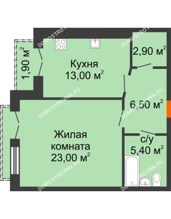 1 комнатная квартира 51,75 м² - ЖД по ул. Кирова