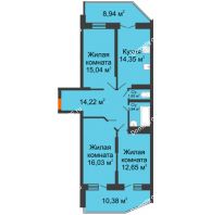 3 комнатная квартира 87,54 м² в ЖК Россинский парк, дом Литер 1 - планировка