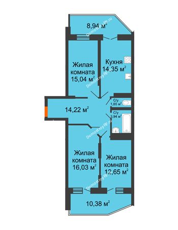 3 комнатная квартира 87,54 м² в ЖК Россинский парк, дом Литер 1