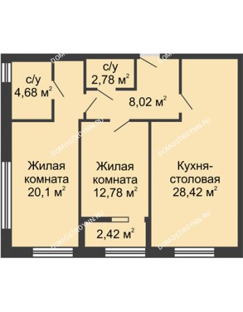 2 комнатная квартира 79,2 м² в ЖК Trinity (Тринити), дом № 1