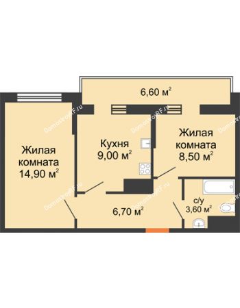 2 комнатная квартира 42,7 м² в ЖК Грани, дом Литер 3