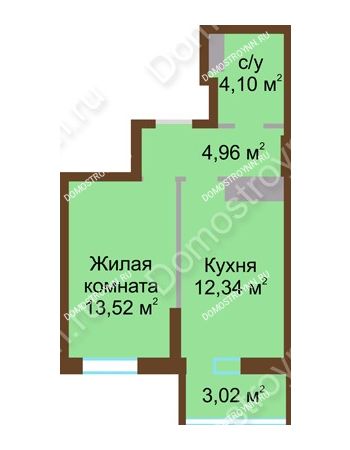 1 комнатная квартира 37,94 м² в ЖК Красная поляна, дом № 8