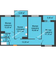 3 комнатная квартира 81,45 м² в ЖК SkyPark (Скайпарк), дом Литер 2 - планировка