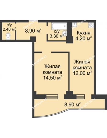 2 комнатная квартира 54,23 м² - ЖК Крепостной вал