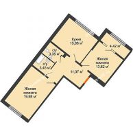 2 комнатная квартира 69,56 м² в ЖК Сердце, дом № 1 - планировка