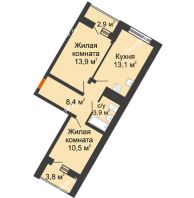 2 комнатная квартира 49,8 м² в ЖК Грани, дом Литер 5 - планировка