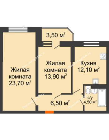 2 комнатная квартира 64,2 м² в ЖК Звездный-2, дом № 4