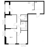 3 комнатная квартира 82,3 м² в ЖК Савин парк, дом корпус 4 - планировка