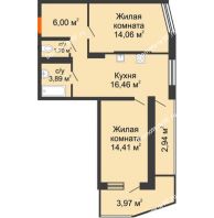 2 комнатная квартира 63,43 м² в ЖК Мозаика, дом Литер 4 - планировка