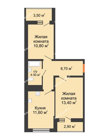 2 комнатная квартира 48,5 м² в ЖК Грани, дом Литер 3
