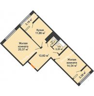 2 комнатная квартира 65,4 м² в ЖК Сердце, дом 1 - планировка