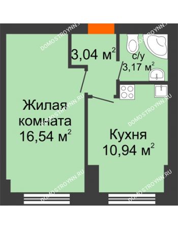 1 комнатная квартира 33,69 м² - ЖК Янтарный