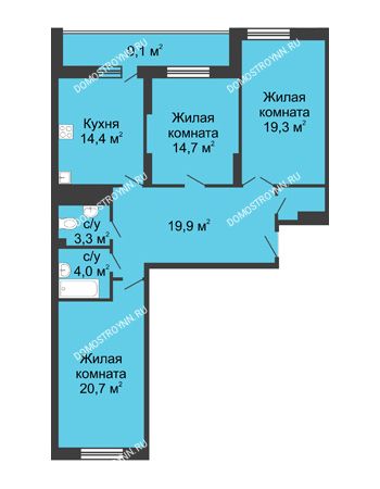 3 комнатная квартира 107,8 м² в ЖК Монолит, дом № 89, корп. 3