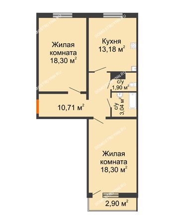 2 комнатная квартира 66,3 м² в ЖК Торпедо, дом № 17
