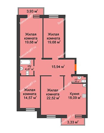 4 комнатная квартира 119,42 м² в ЖК Норма, дом № 1, блок секции №4, №5
