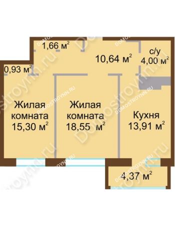 2 комнатная квартира 66,9 м² в ЖК Дворянский, дом № 1