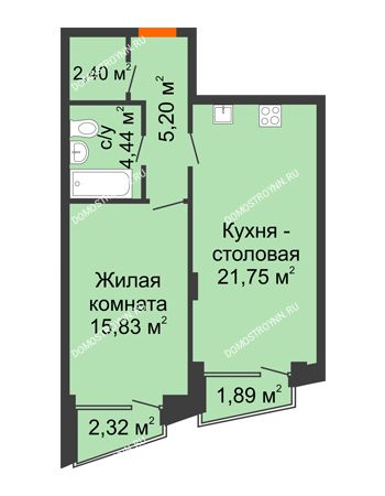 1 комнатная квартира 50,89 м² - Клубный дом на Ярославской