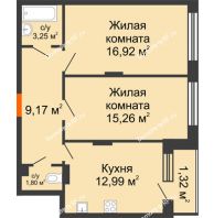 2 комнатная квартира 60,89 м² в ЖК Суворов-Сити, дом 1 очередь секция 6-13 - планировка