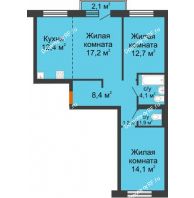 3 комнатная квартира 72,6 м² в ЖК Горки, дом 1 очередь - планировка
