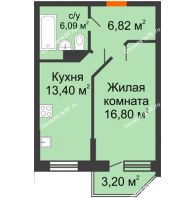 1 комнатная квартира 44,07 м² в ЖК Россинский парк, дом Литер 1 - планировка