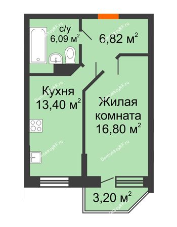 1 комнатная квартира 44,07 м² в ЖК Россинский парк, дом Литер 1