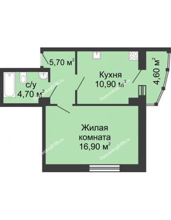 1 комнатная квартира 42,8 м² в ЖК Мега, дом № 2