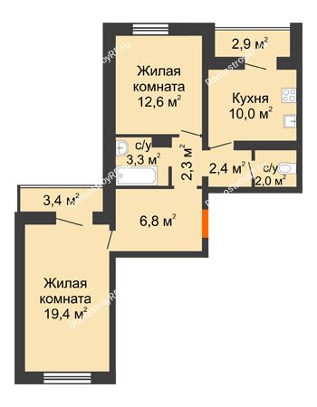 2 комнатная квартира 62 м² в ЖК Озерки, дом 15