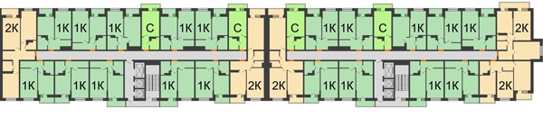 Планировка 2 этажа в доме Литер 1, корпус 1, блок-секция 2-3 в ЖК SkyPark (Скайпарк)