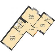 2 комнатная квартира 68,83 м² в ЖК Сердце, дом № 1 - планировка