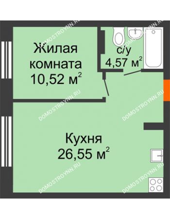 1 комнатная квартира 41,64 м² - ЖК Шаляпин