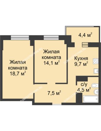 2 комнатная квартира 56,7 м² в ЖК Аквамарин, дом №2