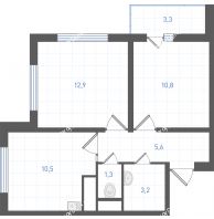 2 комнатная квартира 46 м² в ЖК Левенцовка парк, дом Корпус 8-12.2 - планировка
