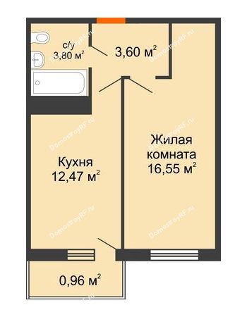 2 комнатная квартира 37,46 м² в ЖК Поколение, дом Литер 2