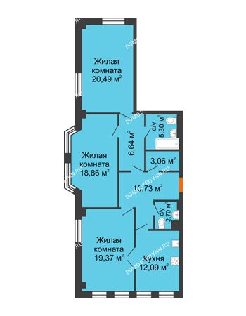 3 комнатная квартира 99,24 м² в ЖК Дом на Провиантской, дом № 12