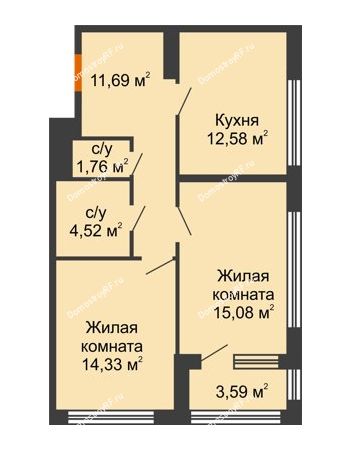 2 комнатная квартира 61,75 м² - ЖК Гран-При