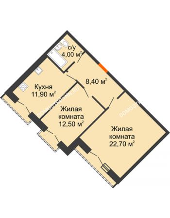 2 комнатная квартира 59,5 м² - ЖД по ул. Кирова