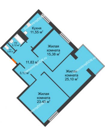 3 комнатная квартира 95,64 м² - ЖК Зеленый квартал 2