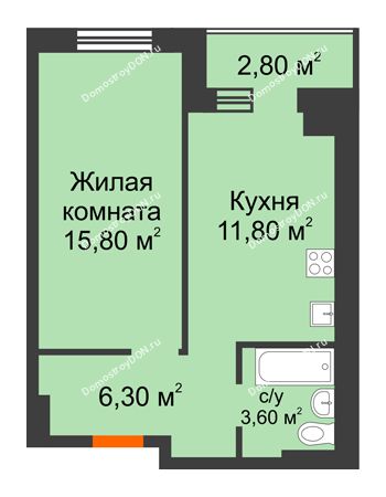 1 комнатная квартира 38,2 м² в Микрорайон Прибрежный, дом № 8