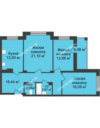 3 комнатная квартира 90,98 м² в ЖК Планетарий, дом № 6