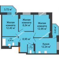 3 комнатная квартира 64,61 м² в ЖК Свобода, дом №2 - планировка