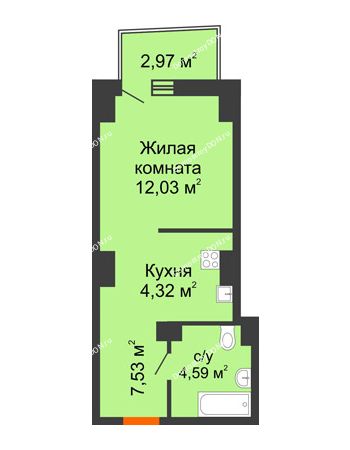Студия 29,21 м² в ЖК Сердце Ростова 2, дом Литер 8