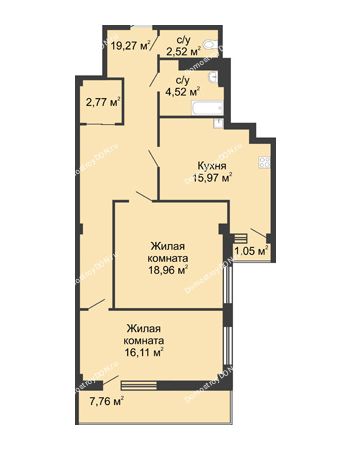 2 комнатная квартира 82,7 м² в  ЖК РИИЖТский Уют, дом Секция 1-2