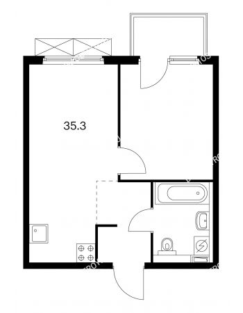 1 комнатная квартира 35,3 м² в ЖК Савин парк, дом корпус 1